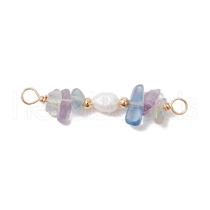 Natural Fluorite Chip & Natural Cultured Freshwater Pearl Rice Beaded Connector Charms PALLOY-JF03707-06-1