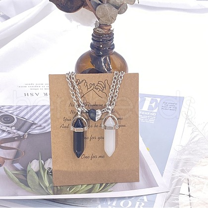 2Pcs Glass Double Faceted Pointed Bullet Pendant Couple Necklaces with Heart Magnetic Clasps FS-WG058EE-03-1