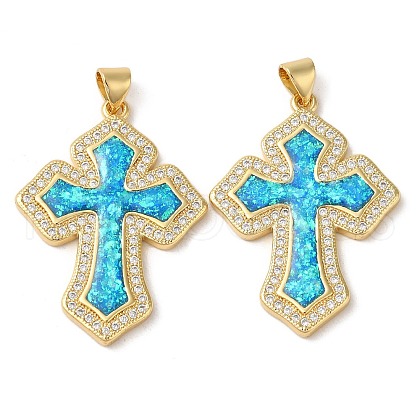 Rack Plating Brass Micro Pave Cubic Zirconia Pendants KK-P268-17F-G-1