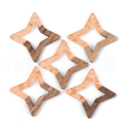 Transparent Resin & Walnut Wood Pendants RESI-S389-028A-B04-1