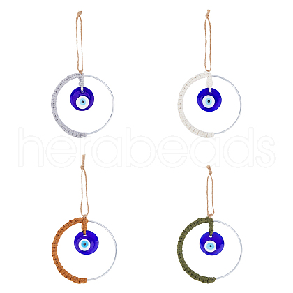 SUPERFINDINGS 4Pcs 4 Colors Handmade Woven Cotton Thread with Turkish Glass Evil Eye Wall Hanging Ornament HJEW-FH0001-63-1