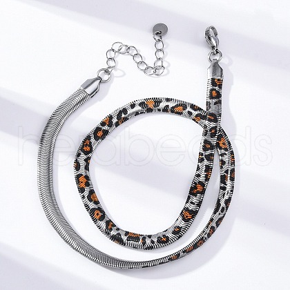 304 Stainless Steel Leopard Print Flat Snake Chain Necklaces for Women NJEW-A044-02B-P-1