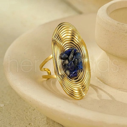 Natural Lapis Lazuli Beads with 304 Stainless Steel Cuff Rings RJEW-Q017-01G-B-1