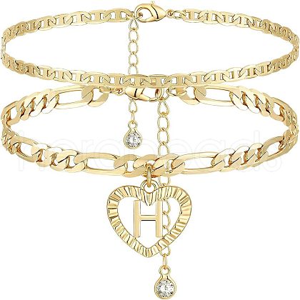 2Pcs Heart 201 Stainless Steel with Rhinestone Anklets FS-WG32213-08-1