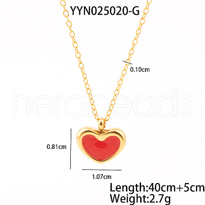 French Romantic Stainless Steel Enamel Heart Pendant Necklaces for Women XY4598-1-1