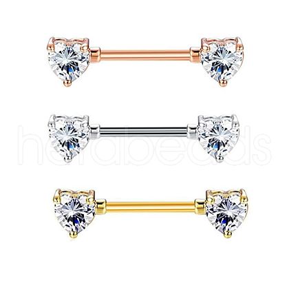 304 Stainless Steel Clear Cubic Zirconia Heart Nipple Rings WGD549D-01-1