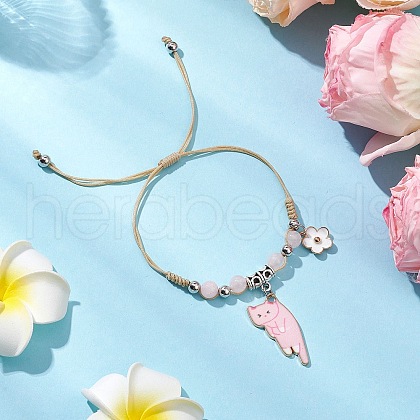 Natural Rose Quartz Beads Braided Bead Bracelets BJEW-TA00621-03-1