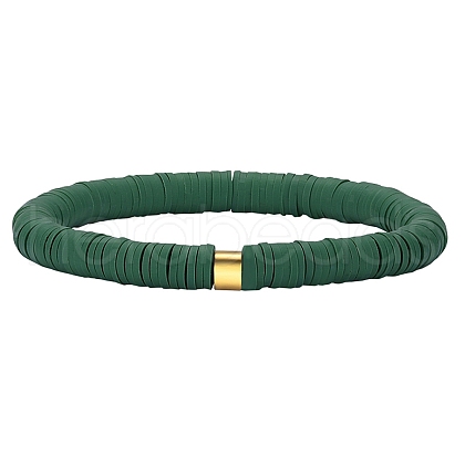 Polymer Clay Heishi Surfer Stretch Bracelet with 304 Stainless Steel Beaded BJEW-SW00115-02-1