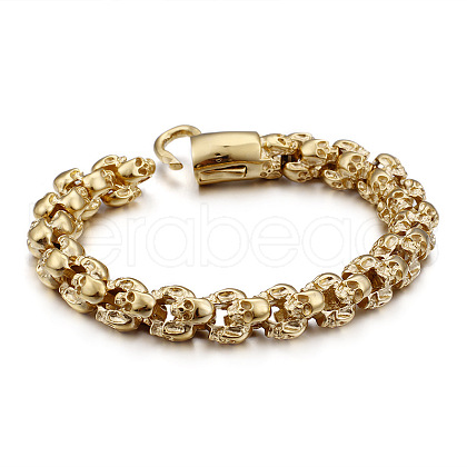 Titanium Steel Skull Link Chain Bracelet for Men WG51201-06-1