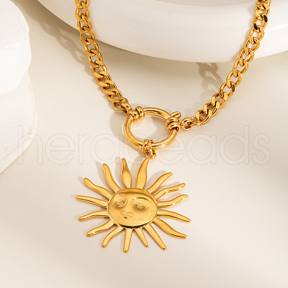 Stainless Steel Sun Pendant Cuban Chain Necklaces TT3568-1