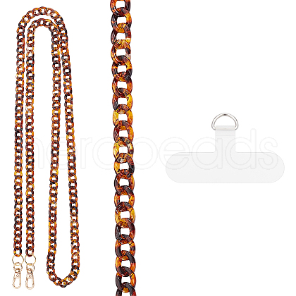 Leopard Print Acrylic Cell Phone Crossbody Curb Chain AJEW-AB00179-1