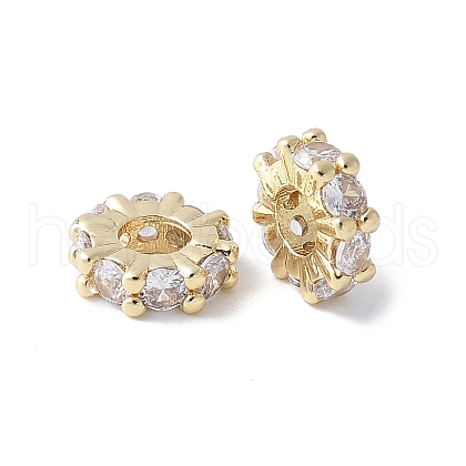 Brass Micro Pave Clear Cubic Zirconia Spacer Beads KK-F892-29G-1