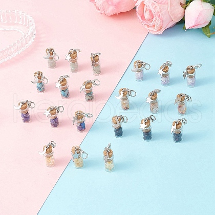 21Pcs 7 Styles Chakra Natural & Synthetic Gemstone Chips inside Glass Wishing Bottle Pendant Decoration HJEW-JM03306-1