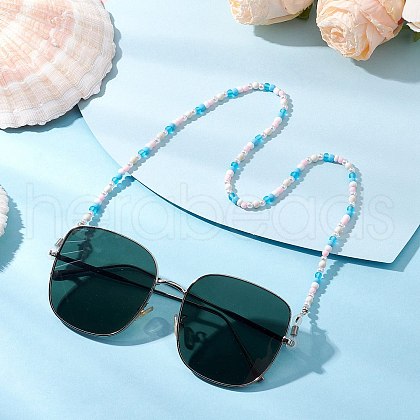 Synthetic Turquoise & Glass Seed & Plastic Beaded Children's Eyeglasses Chains AJEW-EH00398-1
