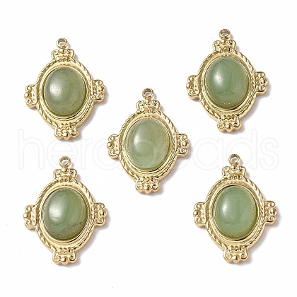 PVD Vacuum Plating 201 Stainless Steel Natural Green Aventurine Pendants STAS-C064-VC879-1