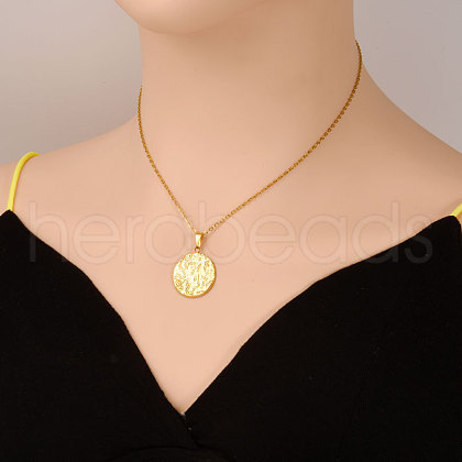 Stainless Steel Textured Disc Pendant Necklaces for Women SG4453-2-1
