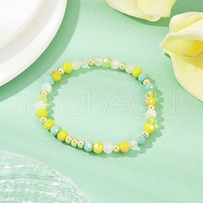 Faceted Round Electroplate Glass Beads Stretch Bracelets for Women BJEW-JB11625-02-1