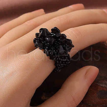 Natural Obsidian Chip Finger Rings FS-WG2FC3F-02-1
