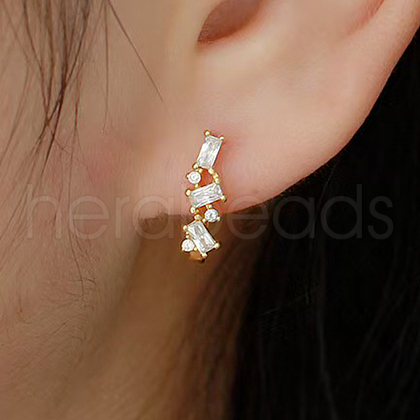 Elegant Geometric 925 Sterling Silver Cubic Zirconia Hoop Earrings TC0914-1-1
