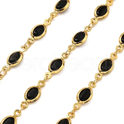 Brass Glass Oval Link Chains CHC-R001-02G-03-1