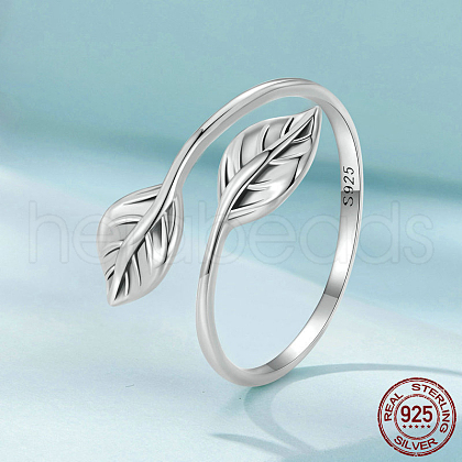 Leaf Rhodium Plated 925 Sterling Silver Cuff Rings for Women FS-WG878D5-01-1