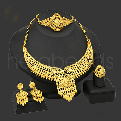 Alloy Pendant Necklaces & Stud Dangle Earrings & Rings & Link Bracelets Sets WG80561-01-1