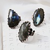 Natural Labradorite and Brass Cuff Rings RJEW-Q025-01A-1