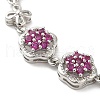 Medium Violet Red Cubic Zirconia Flower Link Bracelet BJEW-M296-03P-2