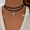Gothic Moon with Round CCB Plastic Pendant Black Velvet Double Layer Choker Necklaces FS-WG1056C-01-1