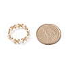 Shell Pearl & Brass Braided Bead Cross Finger Ring for Women RJEW-TA00053-4