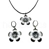 Flower Alloy with Imitation Leather Cord Pendant Necklace & Hoop Earring Sets FS-WGDD3CA-01-5