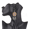 Flat Round with Feather Handmade Glass Seed Beads Chandelier Earrings EJEW-MZ00473-03-3