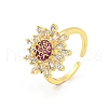 Flower Brass Micro Pave Cubic Zirconia Open Cuff Rings RJEW-G309-42G-1