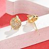 Flat Round with Butterfly Brass Micro Pave Clear Cubic Zirconia Stud Earrings EJEW-H162-02G-3