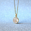 Flat Round Stainless Steel Pave Natural White Shell Initial Pendant Necklaces for Women FS-WG6FA45-26-1