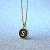 Alloy Black Enamel Flat Round with Letter Pendant Necklaces for Women WG4B845-19-1
