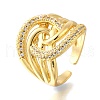 Brass Micro Pave Cubic Zirconia Adjustable Open Cuff Rings for Women RJEW-K292-07G-4