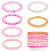 6Pcs 6 Styles 8mm Glass Round Beaded Stretch Bracelet Sets BJEW-TAC0023-1