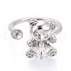 Bear Brass Micro Pave Clear Cubic Zirconia Cuff Ring Settings KK-T076-32P-2