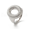 Letter Brass Micro Pave Clear Cubic Zirconia Open Cuff Ring for Women RJEW-N046-03O-P-1