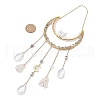 Nuggets Natural Quartz Crystal & Labradorite Chip & Brass Moon Hanging Ornaments HJEW-JM02566-3
