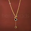 Flat Round with Letter B 316L Surgical Stainless Steel Black Acrylic Roman Numerals Pendant Y Necklaces for Women FS-WG00E23-01-2