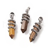 Natural Tiger Eye Double Terminal Pointed Pendants G-C051-02E-1