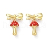 Mushroom with Bowknot Brass Enamel Dangle Stud Earrings EJEW-F895-25A-G-4