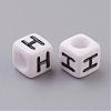 6MM White Letter Acrylic Cube Beads X-PL37C9308-H-2