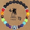12 Constellations 7 Chakra Natural Lava Rock & Agate & Amethyst & Tiger Eye & Turquoise & Glass Round Beadeed Stretch Bracelets WG33A89-02-1