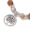 Round Natural Bamboo Leaf Agate & Electroplated Synthetic Non-magnetic Hematite & Natural Rudraksha Beaded Stretch Bracelets BJEW-JB10661-2