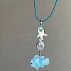 Summer Beach Fish & Starfish Plastic Pendant Waxed Cord Necklaces for Women Men FS-WG10C1B-01-3