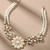 Alloy Crystal Rhinestone Flower Pendant Round Imitation Pearl Double Layer Necklaces for Women FS-WG4730C-01-2