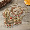 Alloy with Synthetic Turquoise Teardrop Tassel Pendant Necklaces & Dangle Earrings & Charm Bracelets Sets FS-WG69A95-03-2